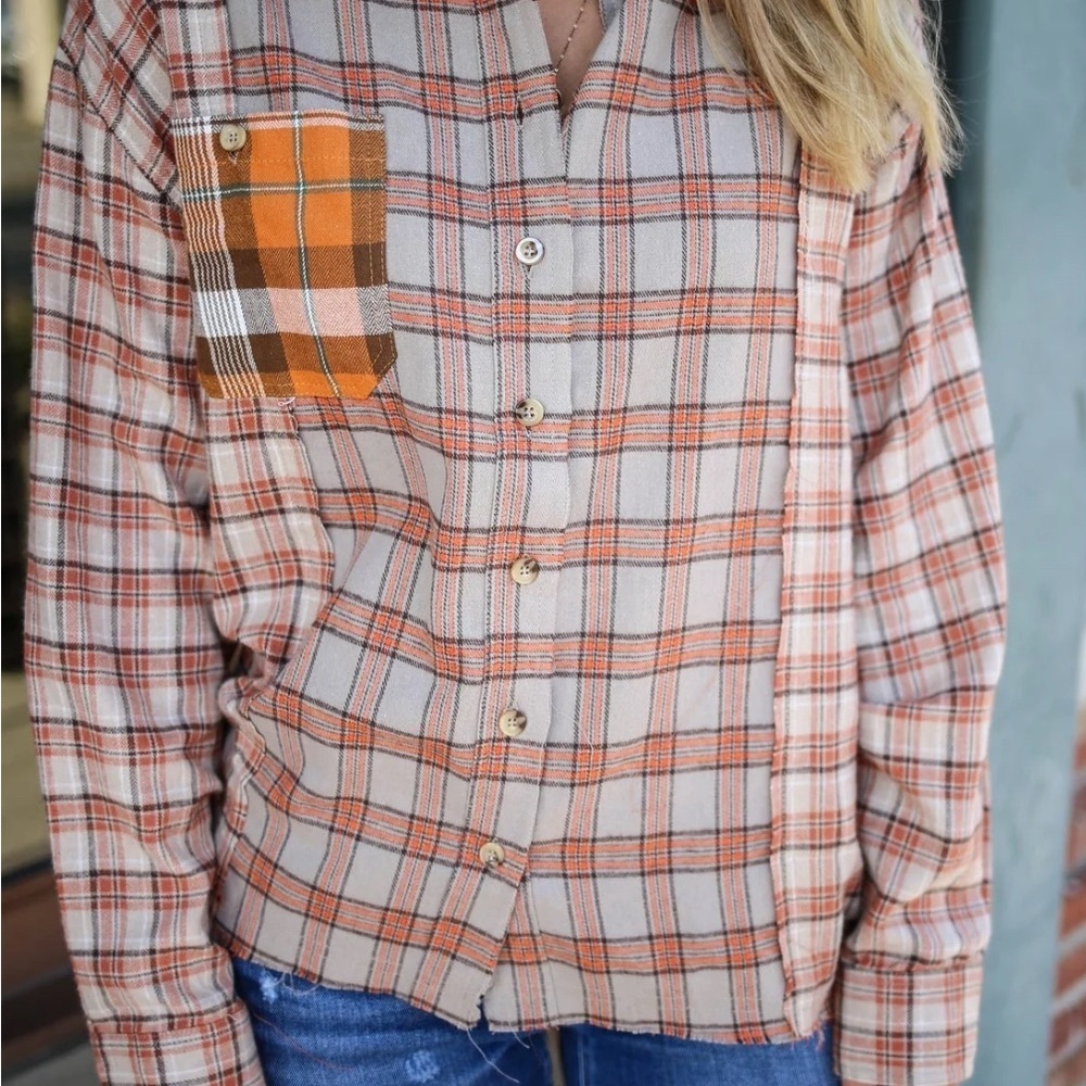 Papermoon Orange and Brown Plaid Casual Shirt